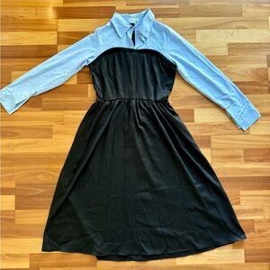 Long Sleeve Contrast Spliced Shirt Collar Maxi Dress